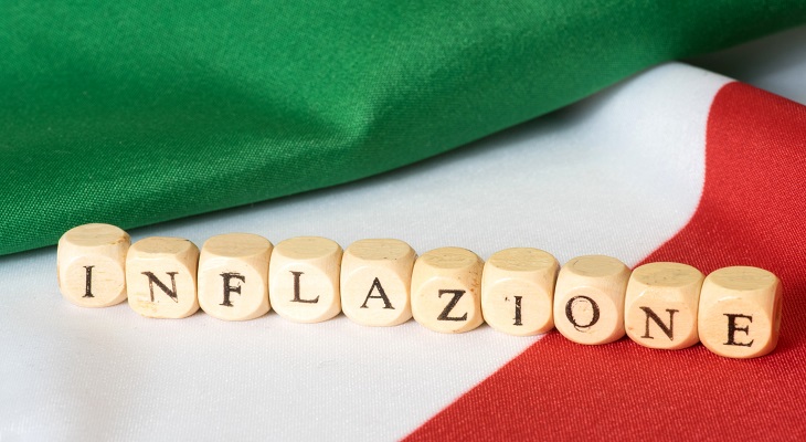 Bandiera italiana e scritta inflazione